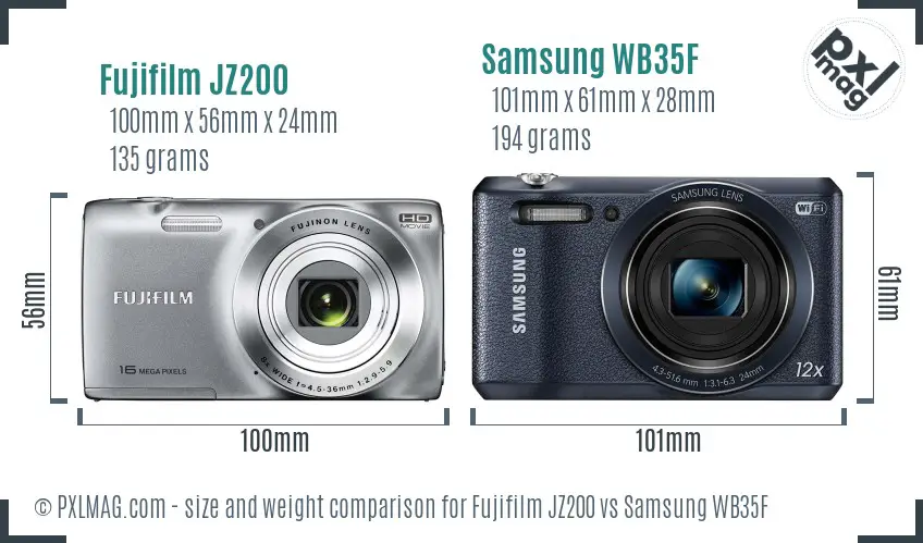 Fujifilm JZ200 vs Samsung WB35F size comparison