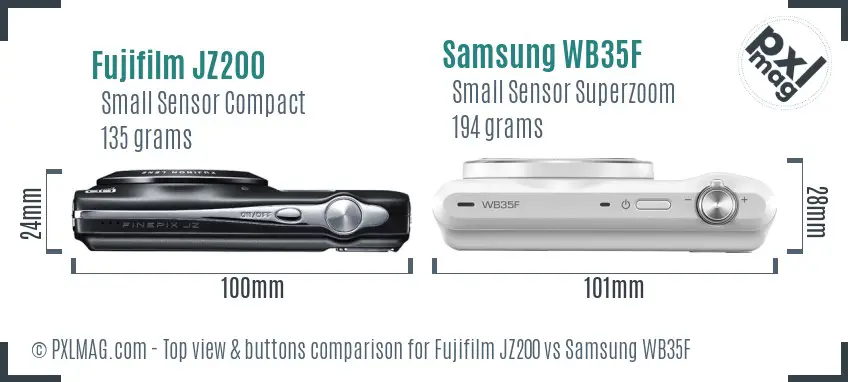 Fujifilm JZ200 vs Samsung WB35F top view buttons comparison