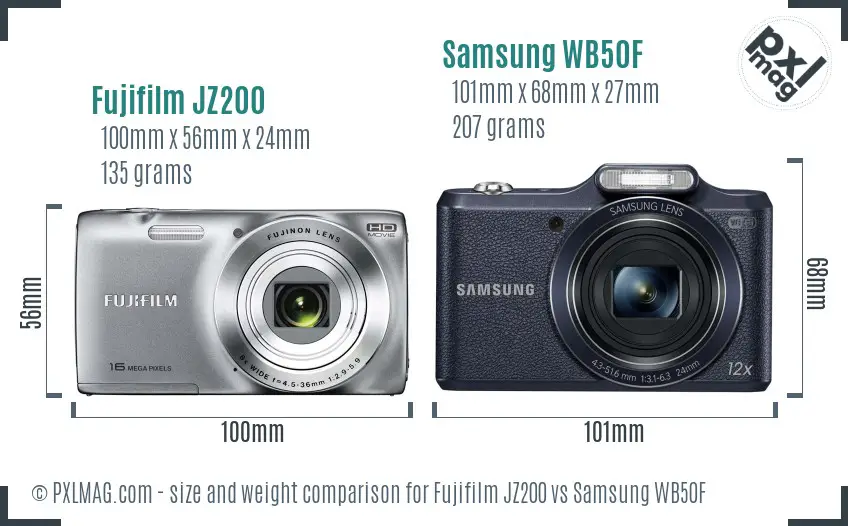 Fujifilm JZ200 vs Samsung WB50F size comparison