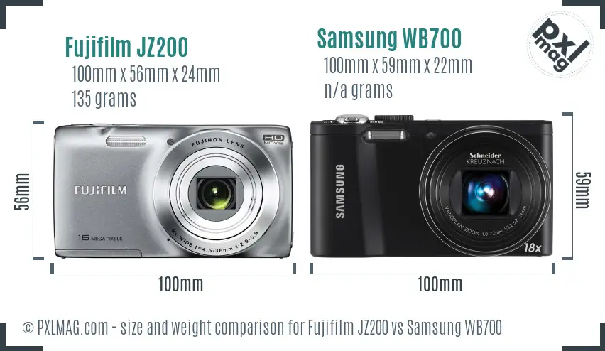 Fujifilm JZ200 vs Samsung WB700 size comparison