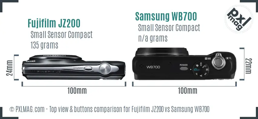 Fujifilm JZ200 vs Samsung WB700 top view buttons comparison