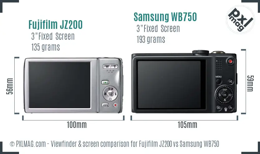 Fujifilm JZ200 vs Samsung WB750 Screen and Viewfinder comparison