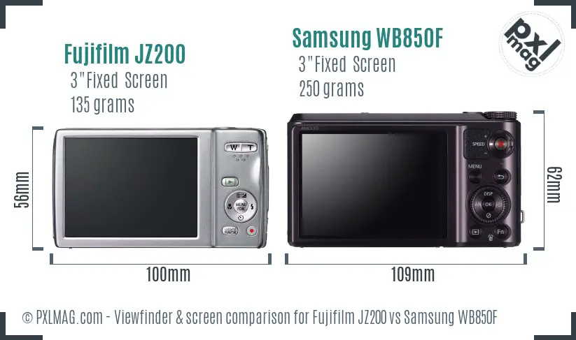 Fujifilm JZ200 vs Samsung WB850F Screen and Viewfinder comparison Fujifilm JZ200 vs Samsung WB850F Screen and Viewfinder comparison