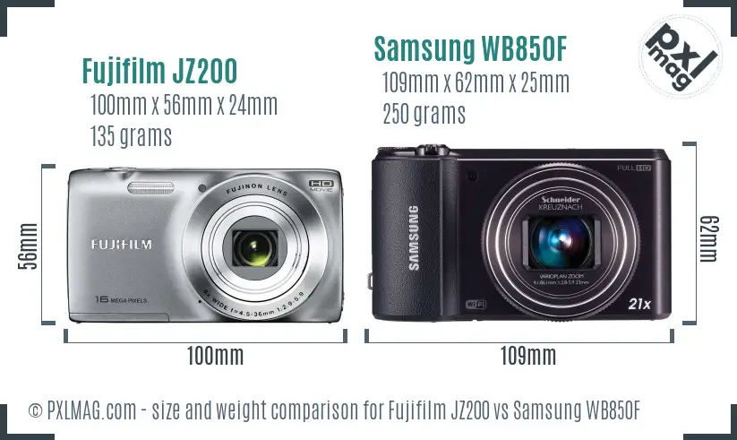 Fujifilm JZ200 vs Samsung WB850F size comparison Fujifilm JZ200 vs Samsung WB850F size comparison