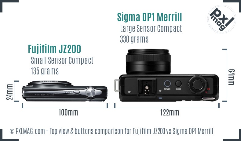 Fujifilm JZ200 vs Sigma DP1 Merrill top view buttons comparison