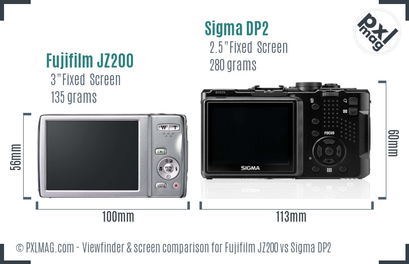 Fujifilm JZ200 vs Sigma DP2 Screen and Viewfinder comparison