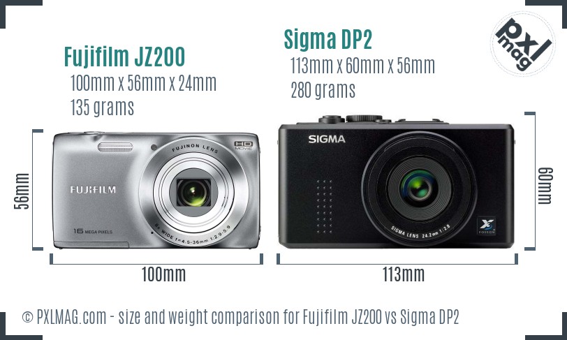 Fujifilm JZ200 vs Sigma DP2 size comparison