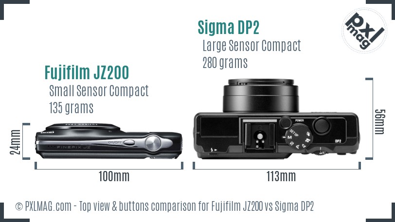 Fujifilm JZ200 vs Sigma DP2 top view buttons comparison