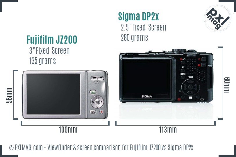 Fujifilm JZ200 vs Sigma DP2x Screen and Viewfinder comparison