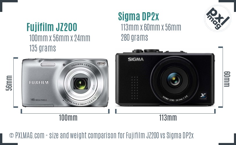 Fujifilm JZ200 vs Sigma DP2x size comparison Fujifilm JZ200 vs Sigma DP2x size comparison