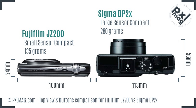 Fujifilm JZ200 vs Sigma DP2x top view buttons comparison
