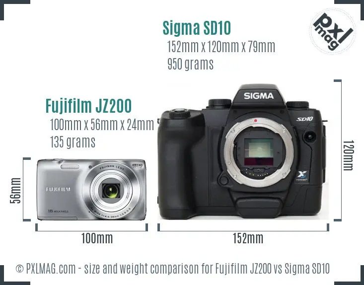Fujifilm JZ200 vs Sigma SD10 size comparison
