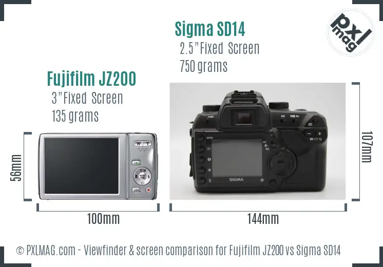 Fujifilm JZ200 vs Sigma SD14 Screen and Viewfinder comparison
