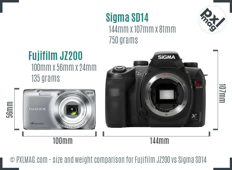 Fujifilm JZ200 vs Sigma SD14 size comparison