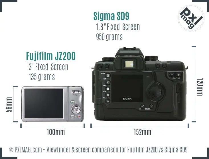 Fujifilm JZ200 vs Sigma SD9 Screen and Viewfinder comparison