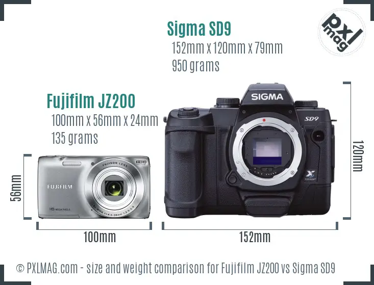 Fujifilm JZ200 vs Sigma SD9 size comparison