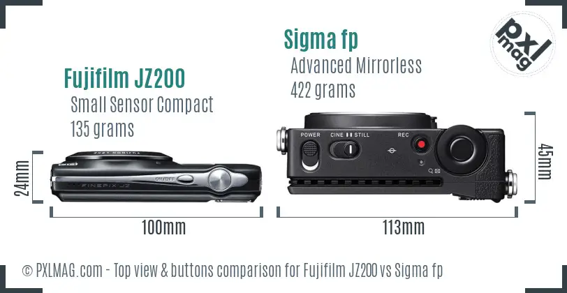 Fujifilm JZ200 vs Sigma fp top view buttons comparison Fujifilm JZ200 vs Sigma fp top view buttons comparison