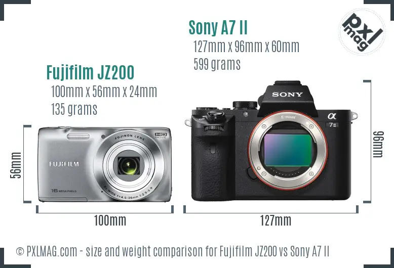 Fujifilm JZ200 vs Sony A7 II size comparison