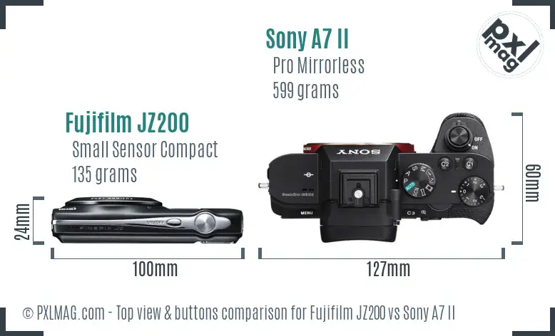 Fujifilm JZ200 vs Sony A7 II top view buttons comparison