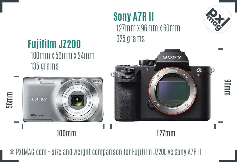 Fujifilm JZ200 vs Sony A7R II size comparison
