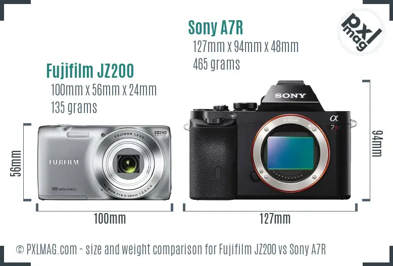 Fujifilm JZ200 vs Sony A7R size comparison Fujifilm JZ200 vs Sony A7R size comparison
