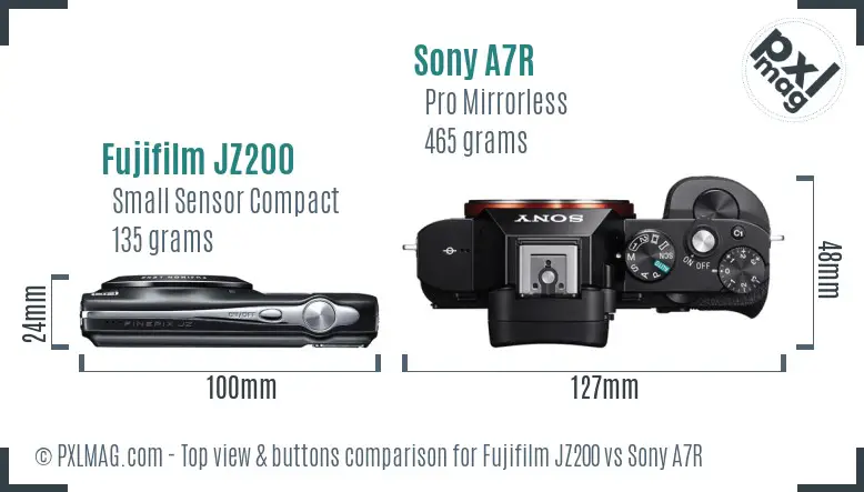Fujifilm JZ200 vs Sony A7R top view buttons comparison Fujifilm JZ200 vs Sony A7R top view buttons comparison