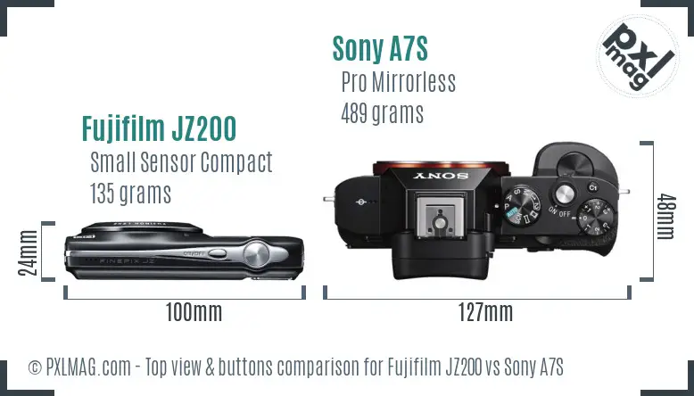 Fujifilm JZ200 vs Sony A7S top view buttons comparison Fujifilm JZ200 vs Sony A7S top view buttons comparison