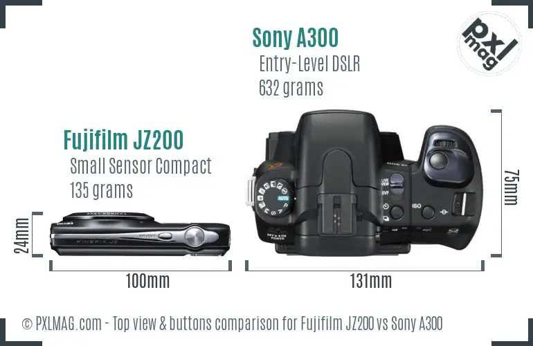 Fujifilm JZ200 vs Sony A300 top view buttons comparison