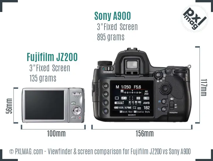 Fujifilm JZ200 vs Sony A900 Screen and Viewfinder comparison