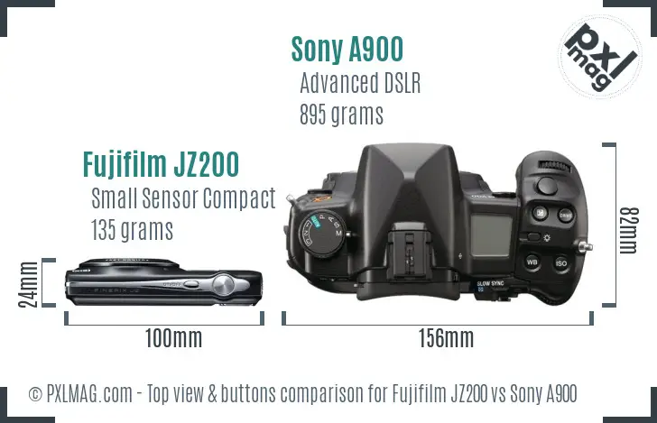 Fujifilm JZ200 vs Sony A900 top view buttons comparison