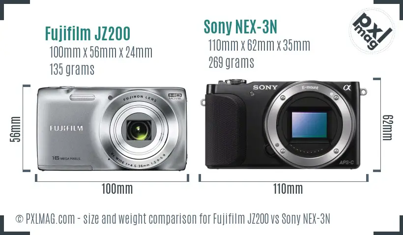 Fujifilm JZ200 vs Sony NEX-3N size comparison Fujifilm JZ200 vs Sony NEX-3N size comparison
