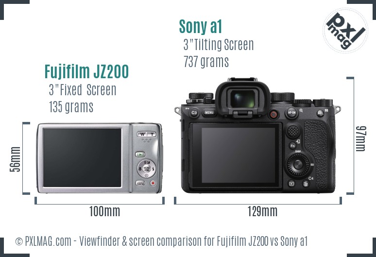 Fujifilm JZ200 vs Sony a1 Screen and Viewfinder comparison
