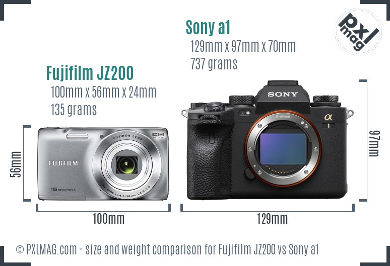 Fujifilm JZ200 vs Sony a1 size comparison