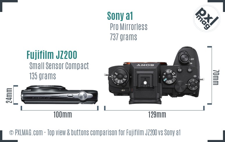 Fujifilm JZ200 vs Sony a1 top view buttons comparison