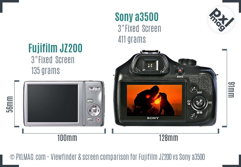 Fujifilm JZ200 vs Sony a3500 Screen and Viewfinder comparison