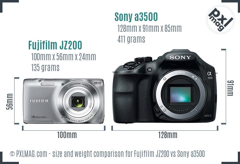 Fujifilm JZ200 vs Sony a3500 size comparison
