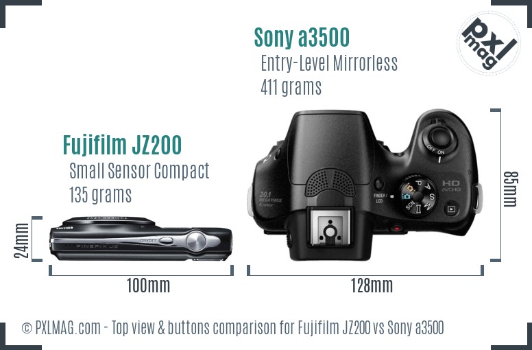 Fujifilm JZ200 vs Sony a3500 top view buttons comparison