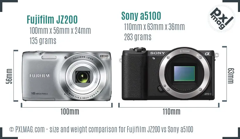 Fujifilm JZ200 vs Sony a5100 size comparison