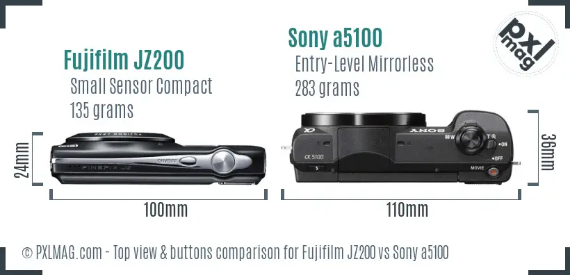 Fujifilm JZ200 vs Sony a5100 top view buttons comparison