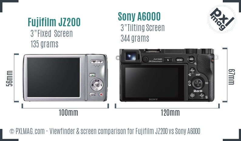 Fujifilm JZ200 vs Sony A6000 Screen and Viewfinder comparison