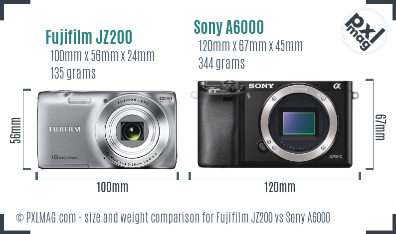 Fujifilm JZ200 vs Sony A6000 size comparison Fujifilm JZ200 vs Sony A6000 size comparison