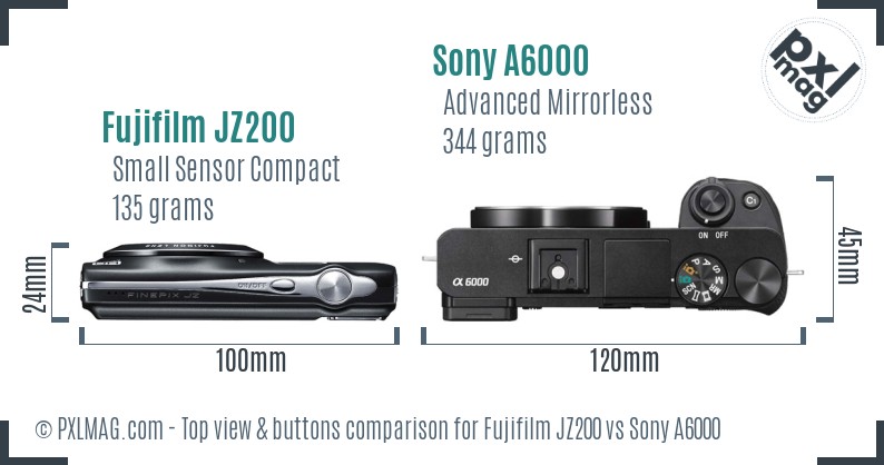 Fujifilm JZ200 vs Sony A6000 top view buttons comparison