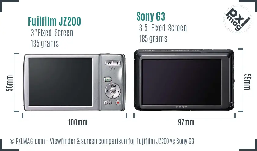 Fujifilm JZ200 vs Sony G3 Screen and Viewfinder comparison