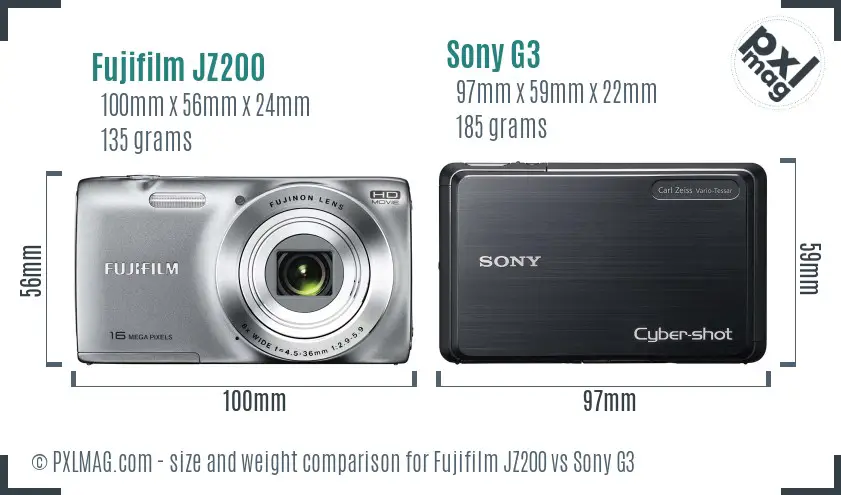 Fujifilm JZ200 vs Sony G3 size comparison Fujifilm JZ200 vs Sony G3 size comparison