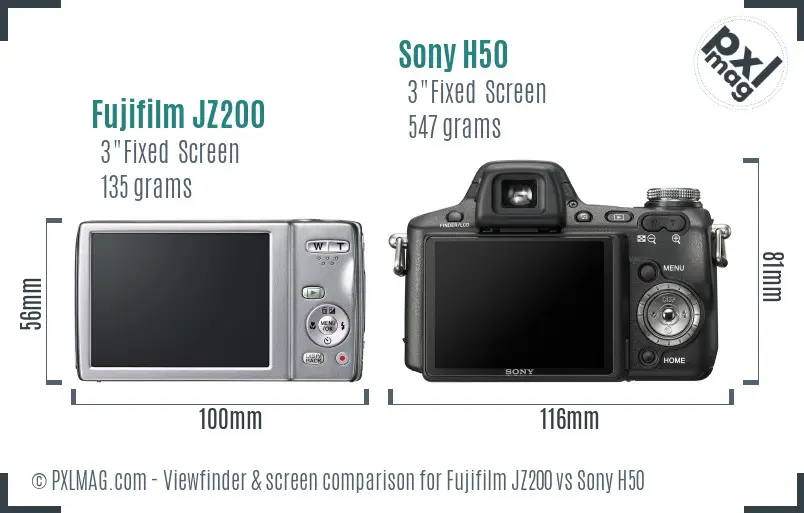 Fujifilm JZ200 vs Sony H50 Screen and Viewfinder comparison