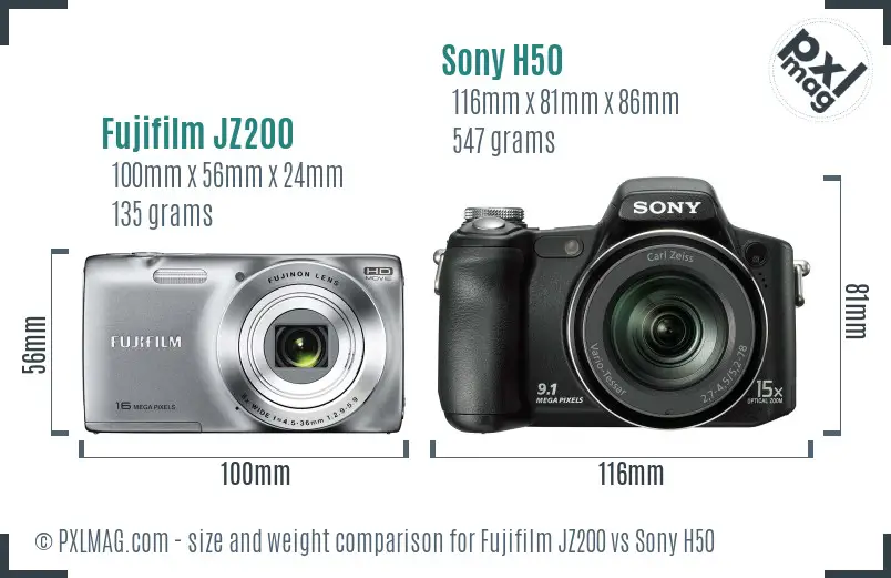 Fujifilm JZ200 vs Sony H50 size comparison