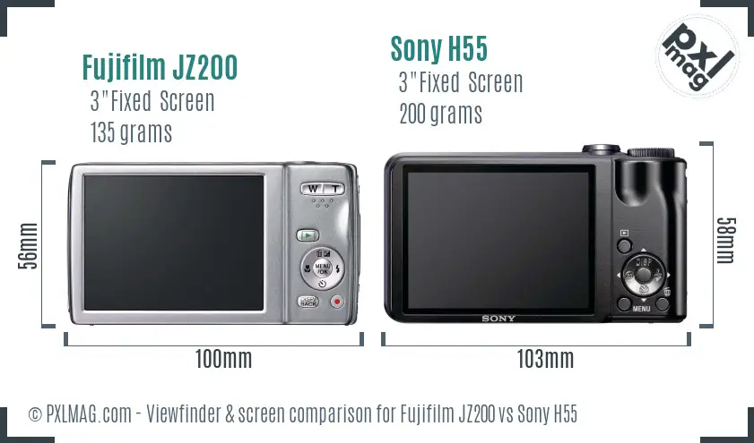 Fujifilm JZ200 vs Sony H55 Screen and Viewfinder comparison