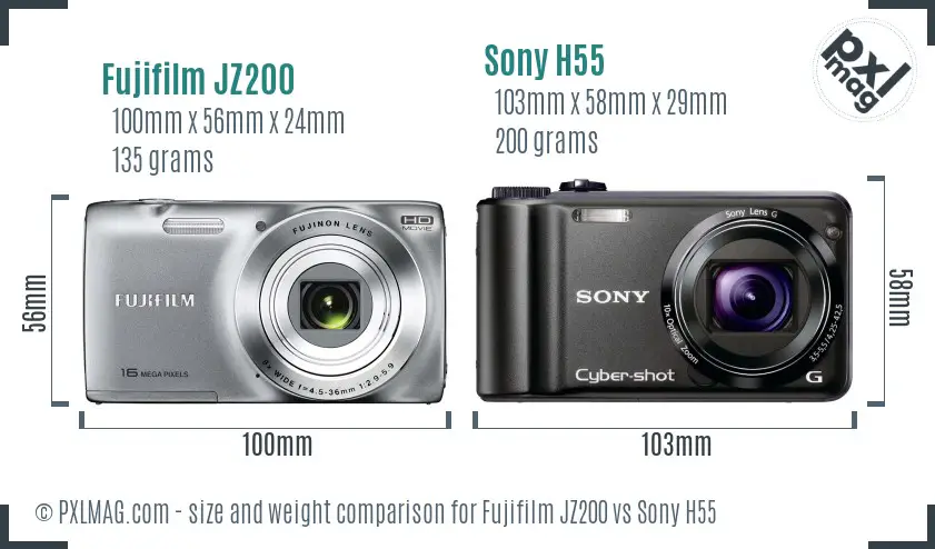 Fujifilm JZ200 vs Sony H55 size comparison Fujifilm JZ200 vs Sony H55 size comparison
