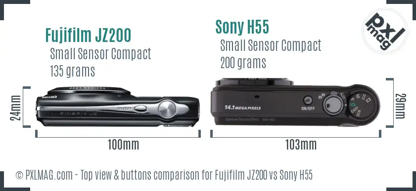 Fujifilm JZ200 vs Sony H55 top view buttons comparison