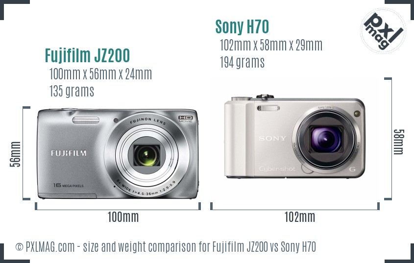Fujifilm JZ200 vs Sony H70 size comparison